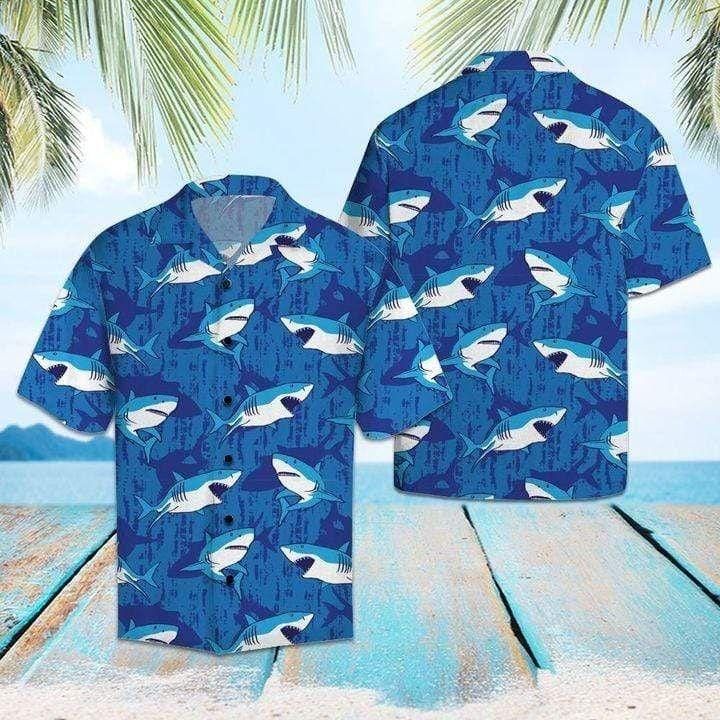 Felacia [Hawaii Shirt] Funny Blue Shark Summer Vibe Tropical Hawaiian Aloha Shirts-ZX2890